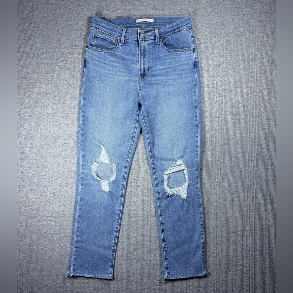 Levi’s 724 High Rise Straight Crop Jeans Women’s Size 28 Distressed Light Wash